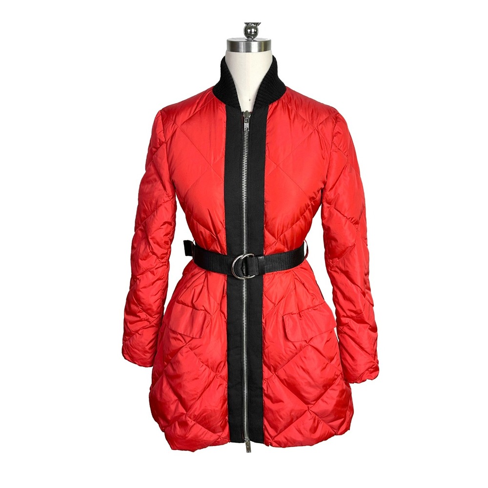 Miu Miu Red Quilted Down Puffer Coat Belted Jacket EU 36‎